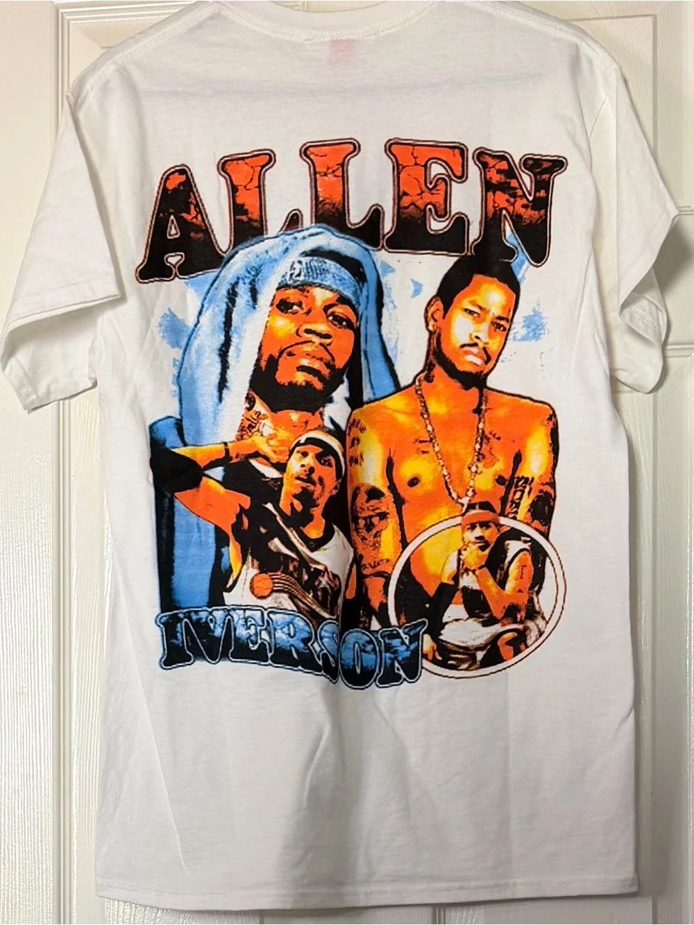 White Graphic T-Shirt with Orange Portrait Print Allen Iverson